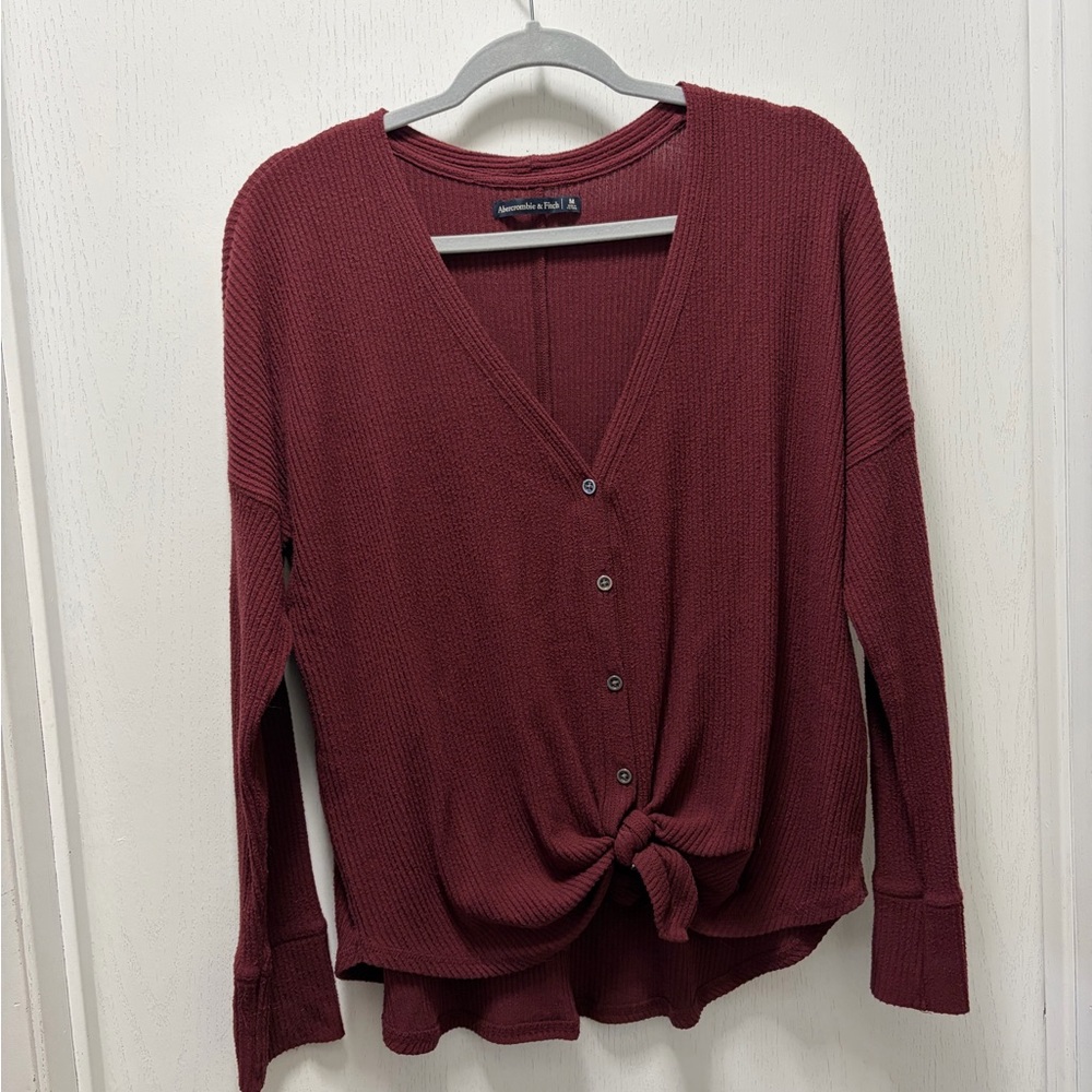 Abercrombie & Fitch Maroon Long Sleeve Knot Ribbed Top